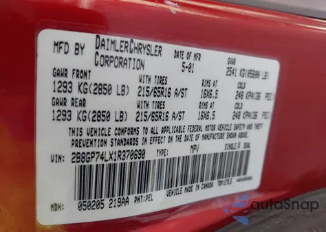 2001 Dodge Grand Caravan Ex from USA, damaged, VIN 2B8GP74LX1R370690